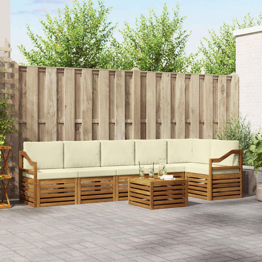 "Summerschlussverkauf"Sofagarnitur - CLORIS - Balkonmöbe/Sitzgruppe - 7 pcs - Moderne Design - Natur und Creme Massivholz Akazie - Gartensofas DEM...