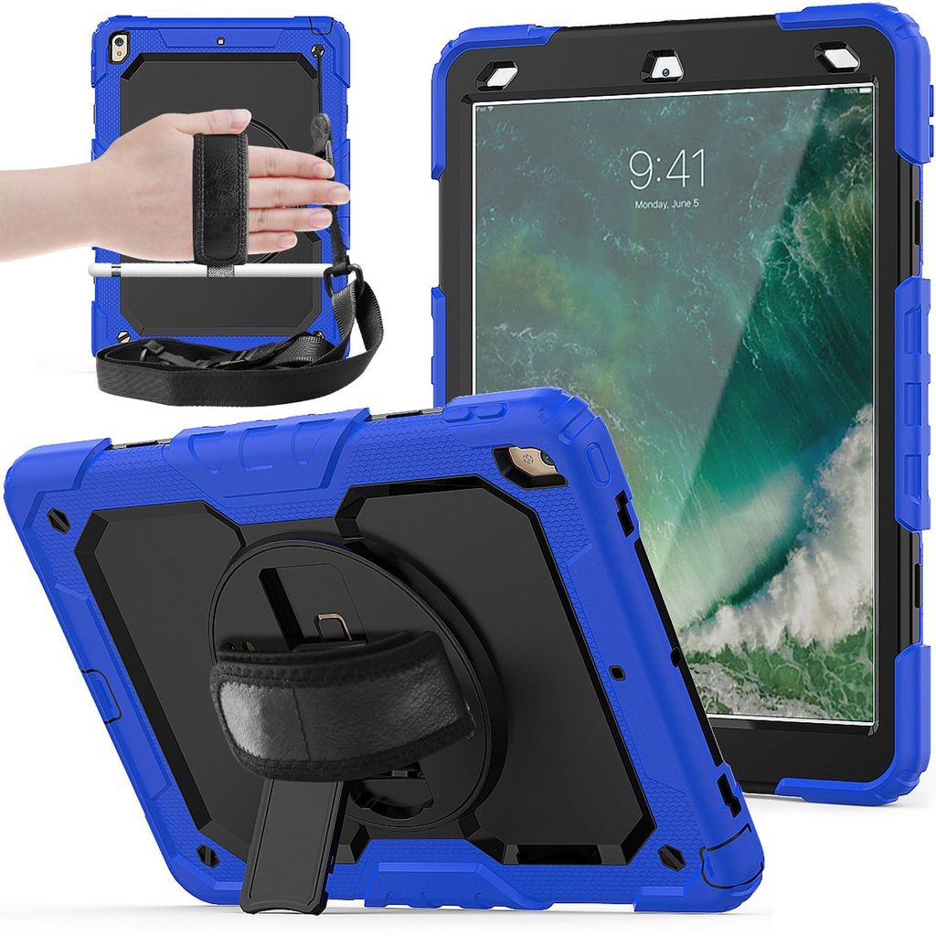 4in1 Case für Apple Ipad Pro 10.5 / Air 3 (3rd Generation) 10.5 Zoll Hülle Stoßfest Schutz + Standfuß Dunkelblau