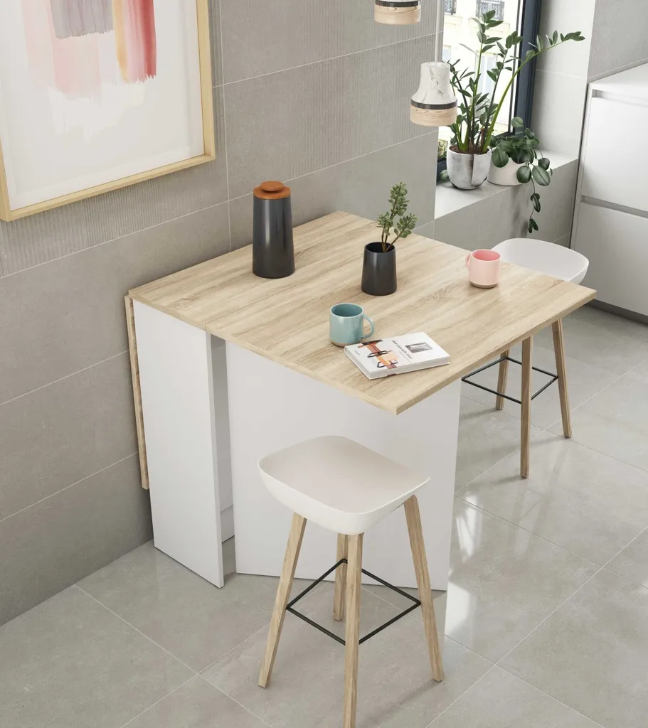 CALICOSY Table pliable H78 cm Fly - Console d'appoint bois et blanc - 13