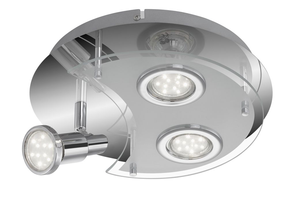LED Deckenlampe 3x GU10 1x schwenkbar Glas matt Chrom Produktbild 