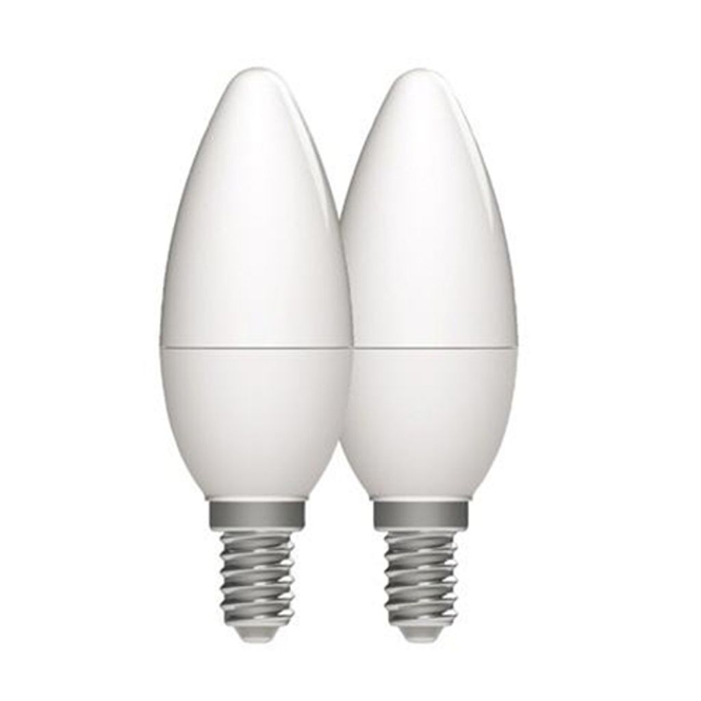 Two white LED candle light bulbs shown side-by-side against a white background.