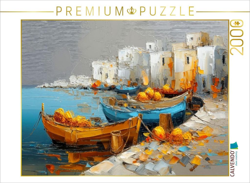 CALVENDO Puzzle Ägäis - Fischerboote in einem kleinen Hafen | 2000 Teile Lege-Größe 90x67cm Foto-Puzzle für glückliche Stunden