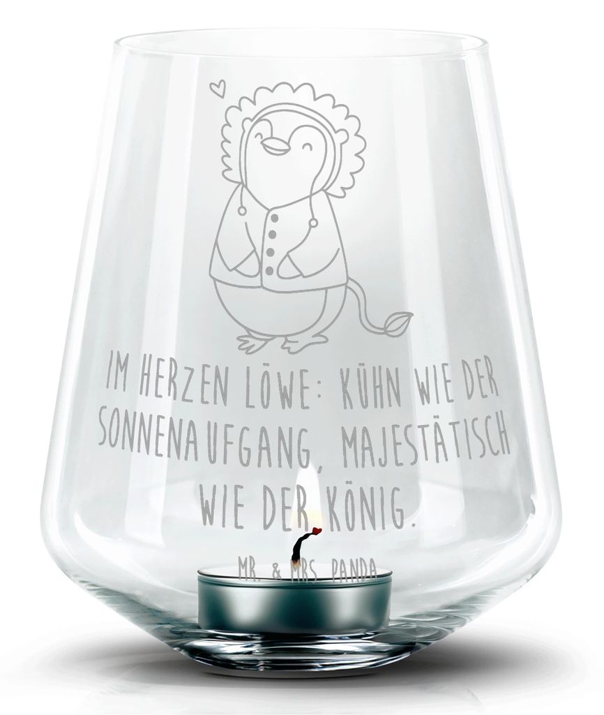 Mr. & Mrs. Panda Teelichthalter Löwe Astrologie - Transparent - Geschenk, Glas Windlicht, Geburtstagsgeschenk, Laterne mit Gravur, Kerzenhalter, K...