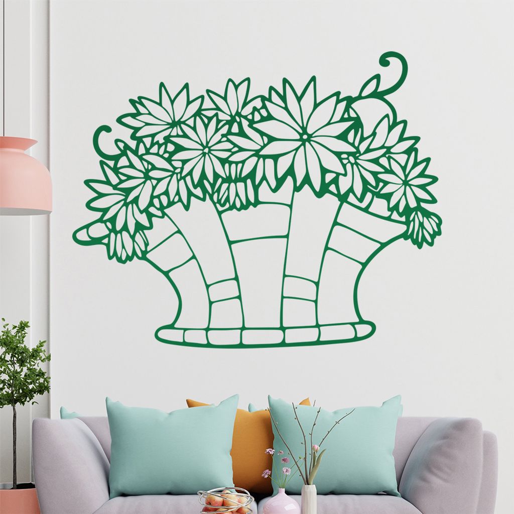 Blumen - Pflanze - Korb Wandtattoo in 6 Größen - Wandaufkleber Wall Sticker - Dekoration, Küche, Wohnzimmer, Schlafzimmer, Badezimmer