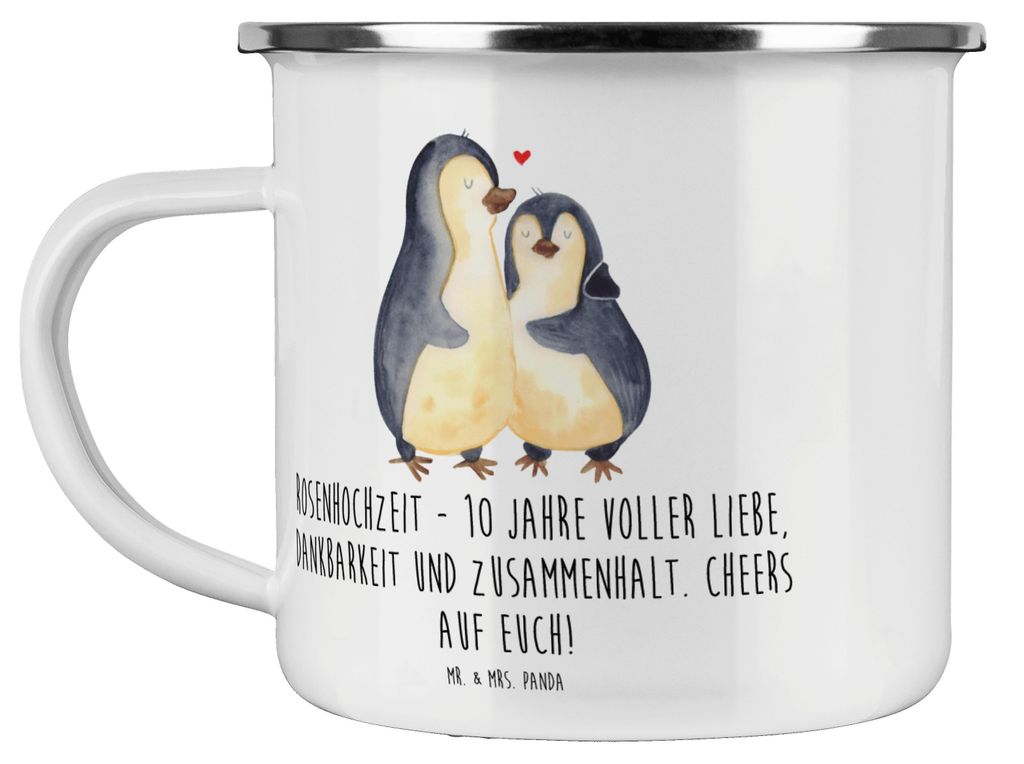Mr. & Mrs. Panda Haferl 10. Hochzeitstag Rosenhochzeit - Weiß - Geschenk, Blechtasse, Heirat, Rosentag, Dankbarkeit, Heiraten, Teetasse, Motivtass...