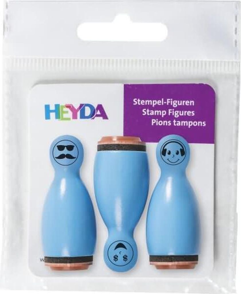 HEYDA 204888633 Stempel-Figuren Gesichter Holz farbig lackiert blau