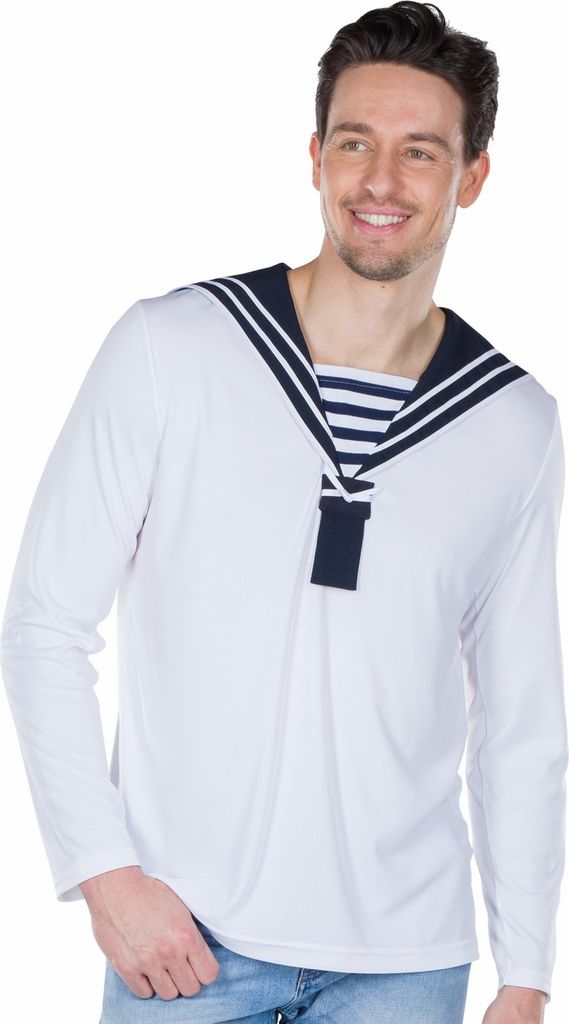 Matrose Seemann Hemd Oberteil weiß Marine Karneval Herren Kostüm 48