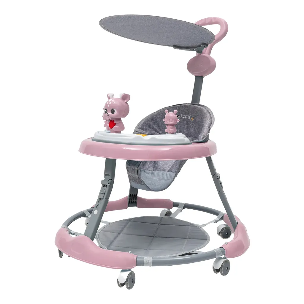Trotteur pour bébé en acier rose et réglable sur 7 niveaux de taille