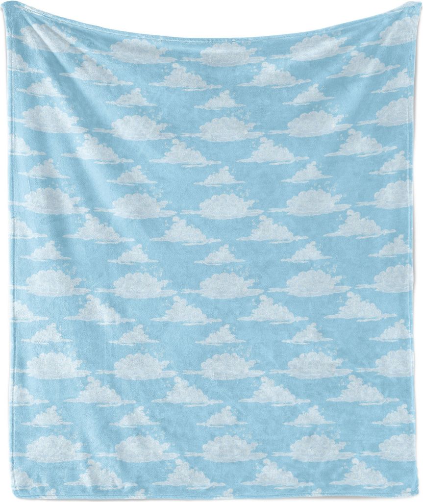 ABAKUHAUS Blauer Himmel Weich Flanell Fleece Decke, Unregelmäßige Unreal Wolke Silhouetten Doodle Stil Dreamy Muster, 175 x 230 cm, Seafoam Kadet...