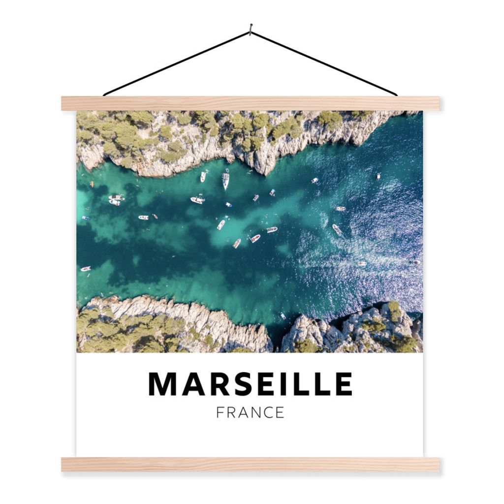 MuchoWow Textilposter Frankreich - Marseille - Wasser 60x60 cm mit holzfarbenen Rahmen - Wanddekoration