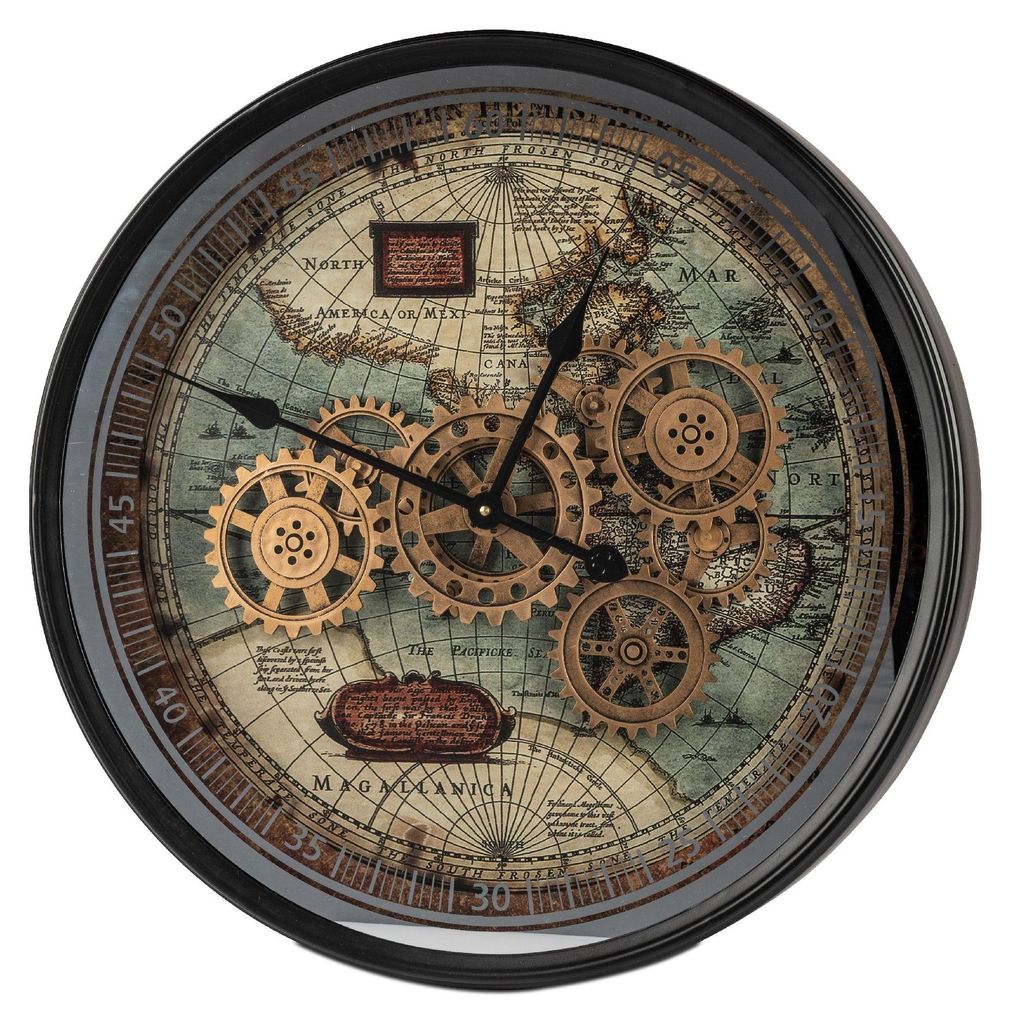 Formano XXL Wanduhr Weltkarte 58cm Metall Uhr mit Produktbild 