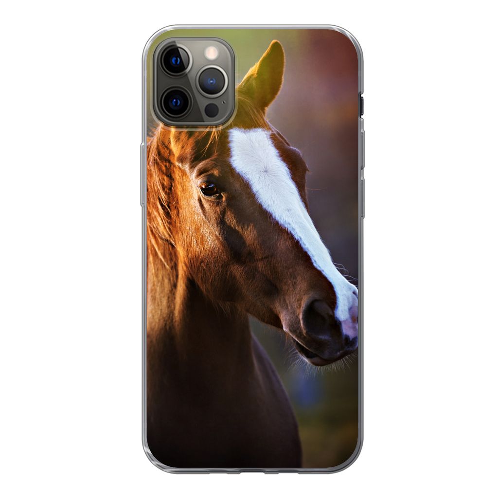 MuchoWow Handyhülle Schutzhülle Hülle für iPhone 12 Pro Max Pferd - Licht - Mantel Silikon Softcase Handy Hülle - Hartschale