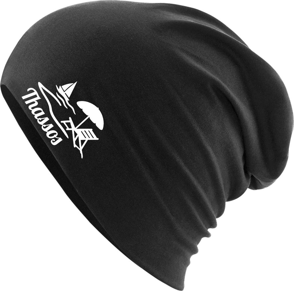 Huuraa Beanie Thassos Inselmotiv Griechenland Black One Size Baumwolle und Elasthan Mütze Geschenkidee