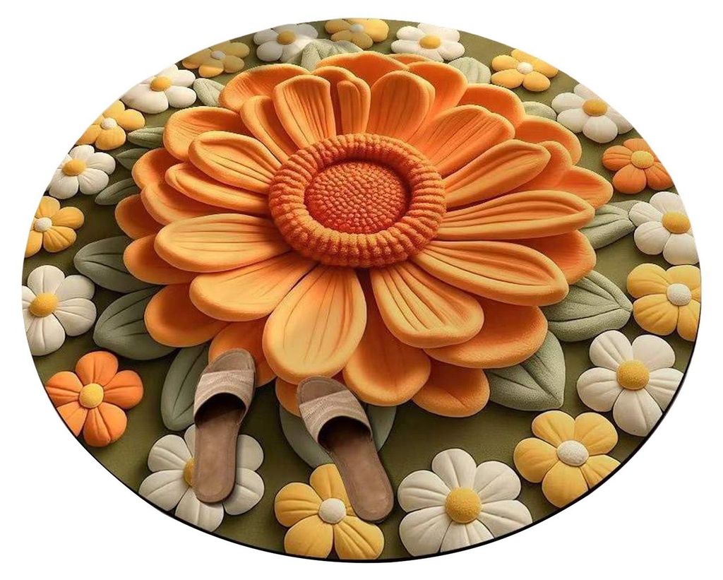 Plüsch-Fußmatte aus Kieselgur mit floralem 3D-Blumenmuster, rutschfest, saugfähig, für Schlafzimmer, Küche und Eingangsbereich