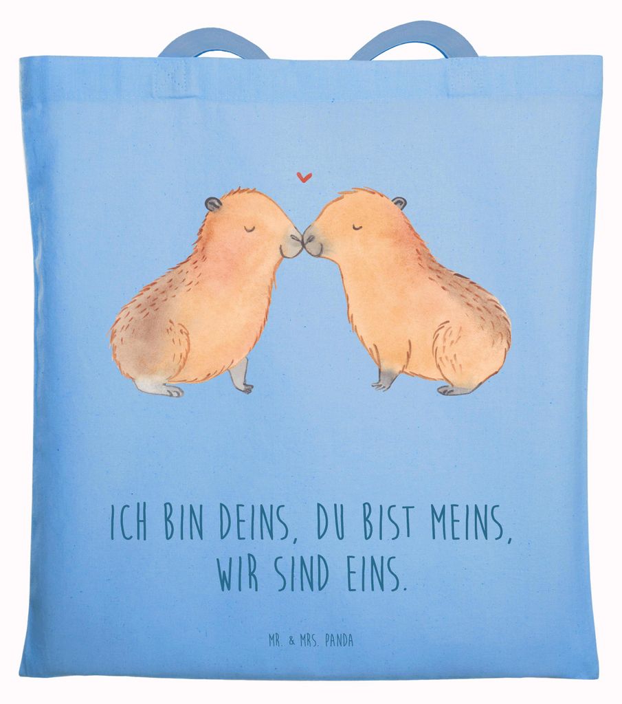 Mr. & Mrs. Panda Shopping Tasche Capybara Liebe - Sky Blue - Geschenk, Valentinstag, Tote Bag, dokumententasche, Lustige Sprüche, Liebesspruch, Pa...