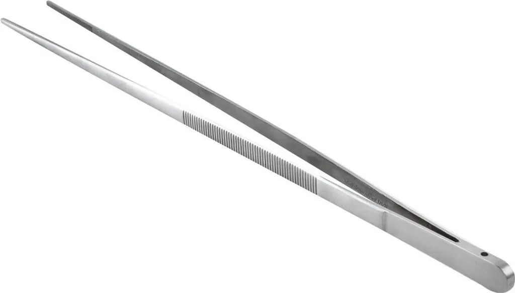 Pince à rôtir en inox brossé avec embouts crantés anti-glisse