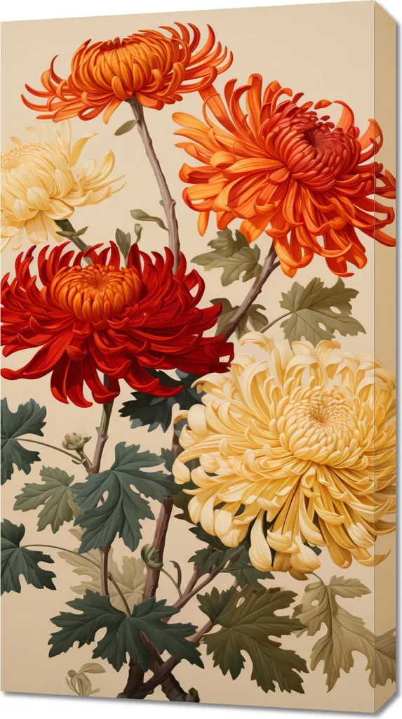 Quadro 50x90 cm Crisantemi Danzanti - Tela Moderna per Soggiorno