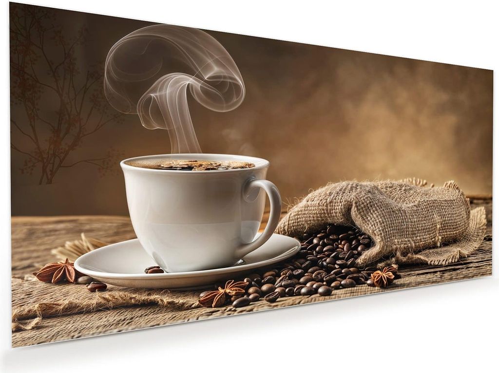 Glasbild 80x40cm in XXL für Wohnzimmer, Schlafzimmer Motiv Kaffeegenuss