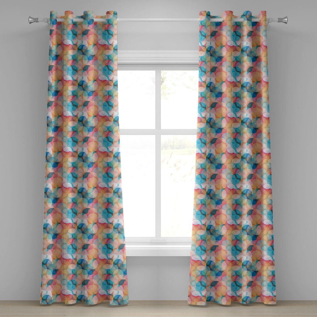 ABAKUHAUS Geometrisch Ösenvorhang, Soft Toned Hazy Overlap Kreise Mosaik Geburtstag Party Pastell Design, Dekorative 2-Panel-Fenstervorhänge, 280...