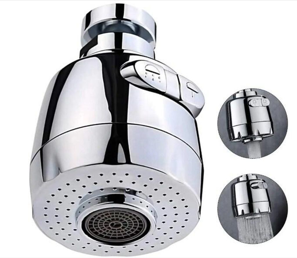 360° Drehbarer Wasserhahn-Sprühkopf, Küchenbrause, beweglicher Wasserhahn-Sieb, Wasserspar-Aufsatz, spritzwassergeschützt, Silber