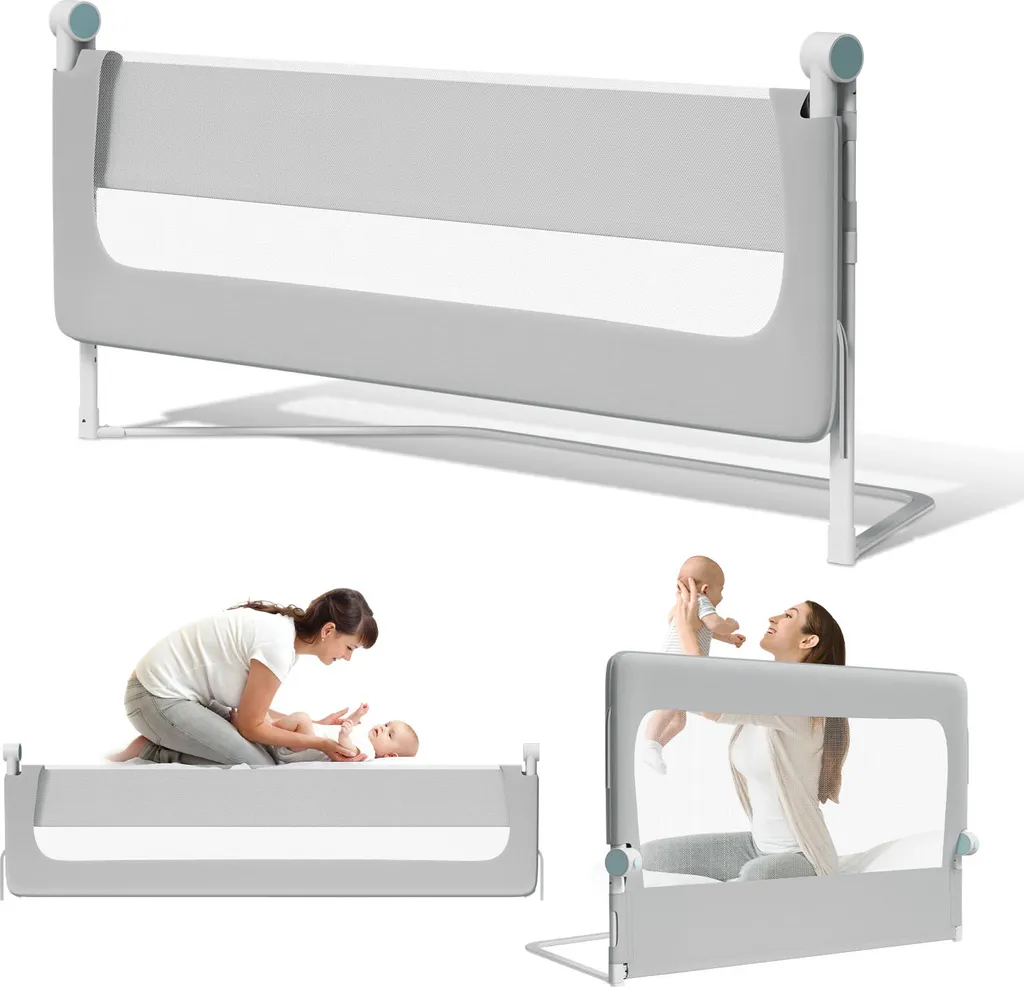 Aopunly Barrière de Lit Pliable 180cm Grise pour Enfant et Bébé