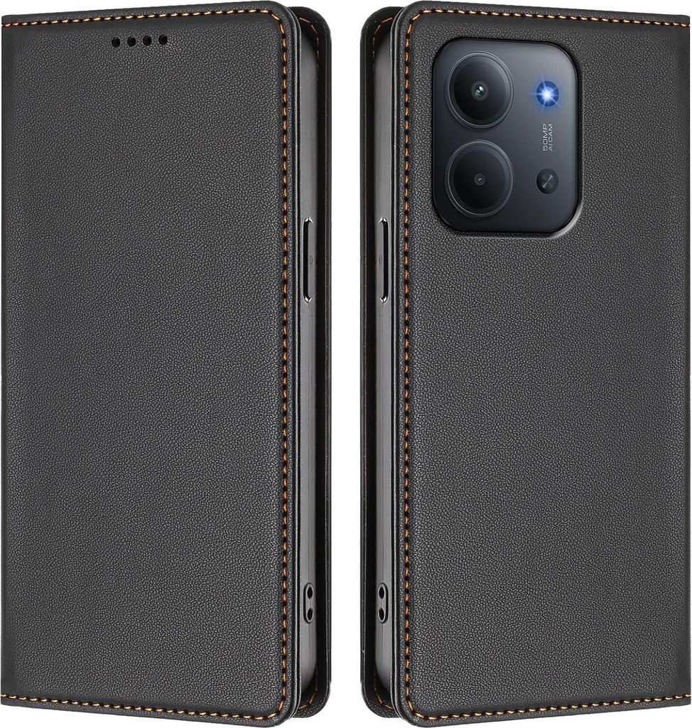 Handyhülle für Xiaomi Redmi 15C 5G/4G, Kunstleder Klapphülle Stoßfeste Magnetische Hülle mit Ständer Schwarz