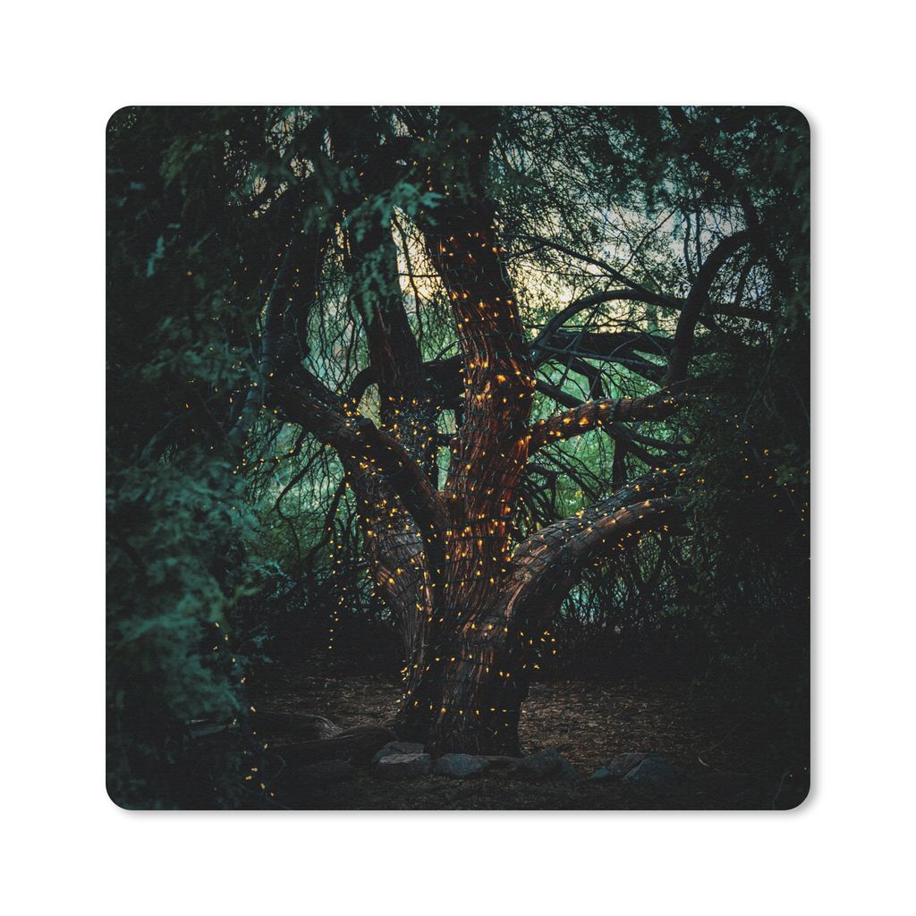MuchoWow Mauspad Mousepad Baum - Glühwürmchen - Natur 20x20 cm - Mousepads - Maus Mat - Pad - Mausunterlage - Desk Mat - Bureauartikeln