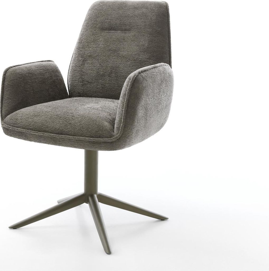 DELIFE Drehstuhl Zoa-Flex Bouclé Soft Schlamm Fußkreuz Effektfinish Titan 360° drehbar Wippfunktion Taschenfederkern