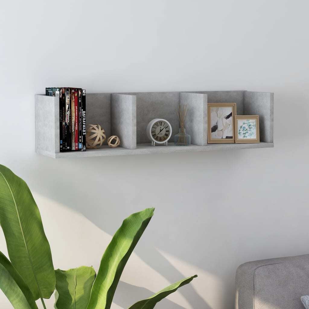 Eleganten-Stil CD-Wandregal Betongrau 75x18x18 cm Holzwerkstoff - Wandregale Hommie2310424 1parcel