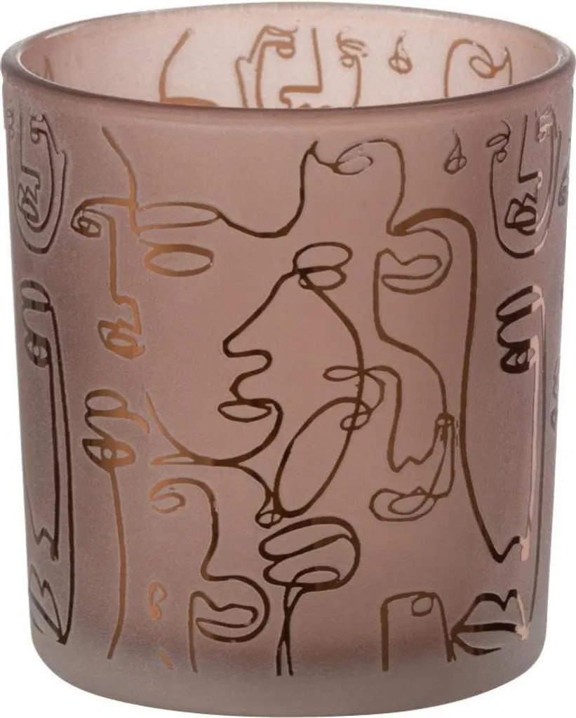 Petit bougeoir design Happy Faces J-Line en verre coloris terre cuite