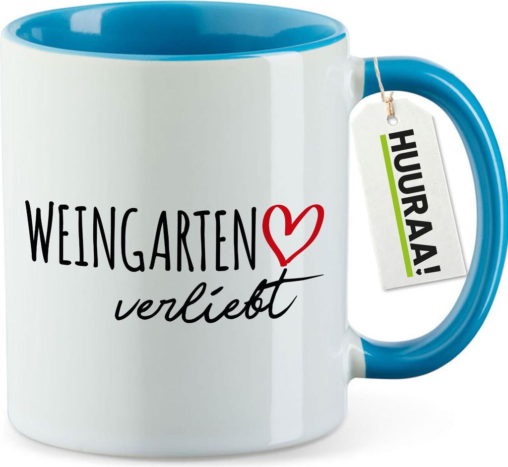 Huuraa Kaffeetasse Weingarten verliebt 330ml Blau Keramik Kaffeebecher Geschenkidee