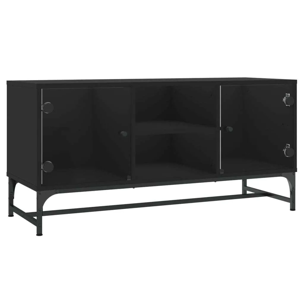 Mobile TV con ante in vetro nero 102x37x50 cm