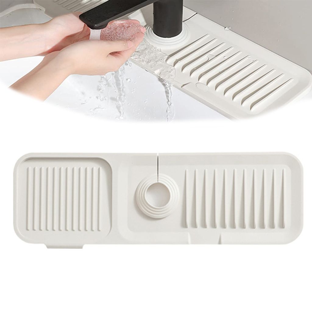 FUGLUS Abtropfmatte Für Spüle - Grauer Spritzschutz 60cm Mit Praktischem Wasserhahnloch