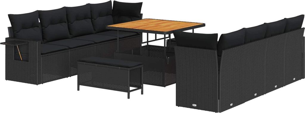 "2026 Aktion" Gartensofa-set - elegantes Design - Sitzgruppe mit Sofa, Tisch - mit Kissen 11 pcs Schwarz Poly Rattan - Terassenmöbel NeuMöbel649953
