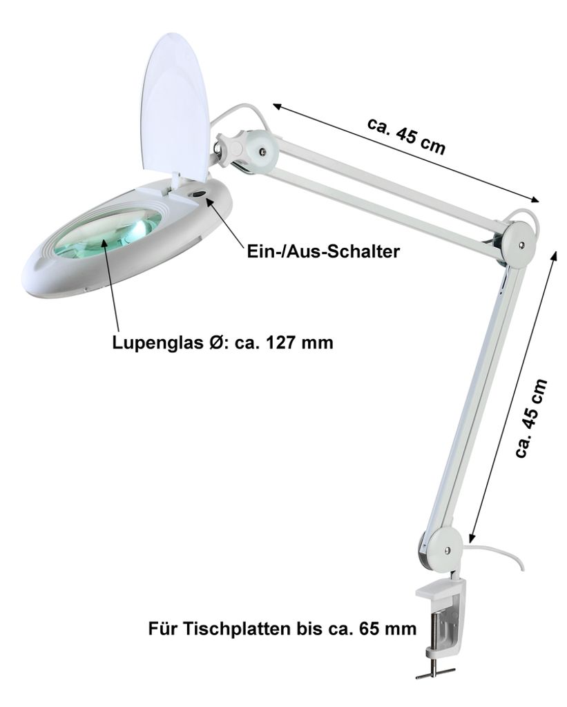 Lupenleuchte Lupenlampe Arbeitsleuchte Vergrößerungslampe Standlupe 5 8 DPT 