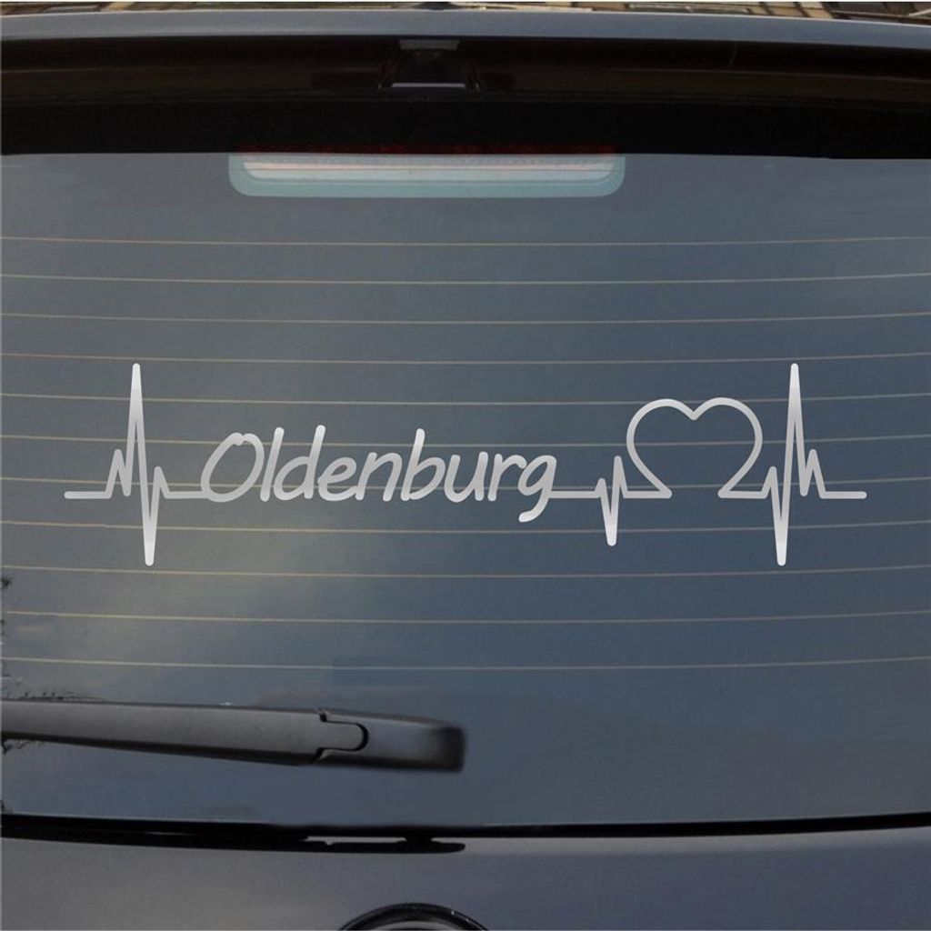 Heckscheibenaufkleber Oldenburg Herzschlag Puls Stadt Liebe 55x14 cm Silber Auto Aufkleber Sticker