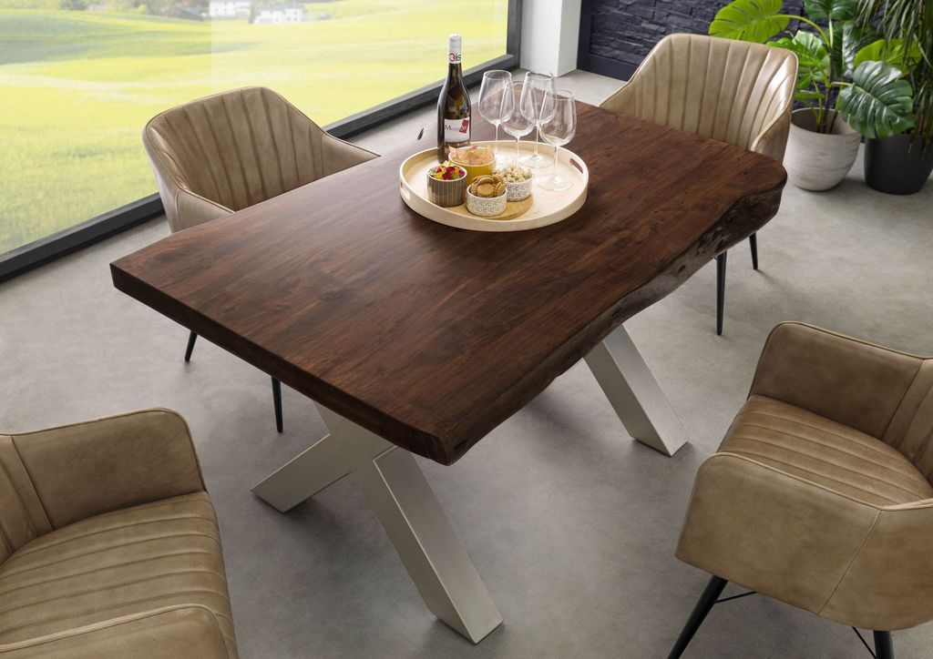 MASSIVMOEBEL24 Baumtisch Akazie 140x90x77 braun lackiert / Produktbild 
