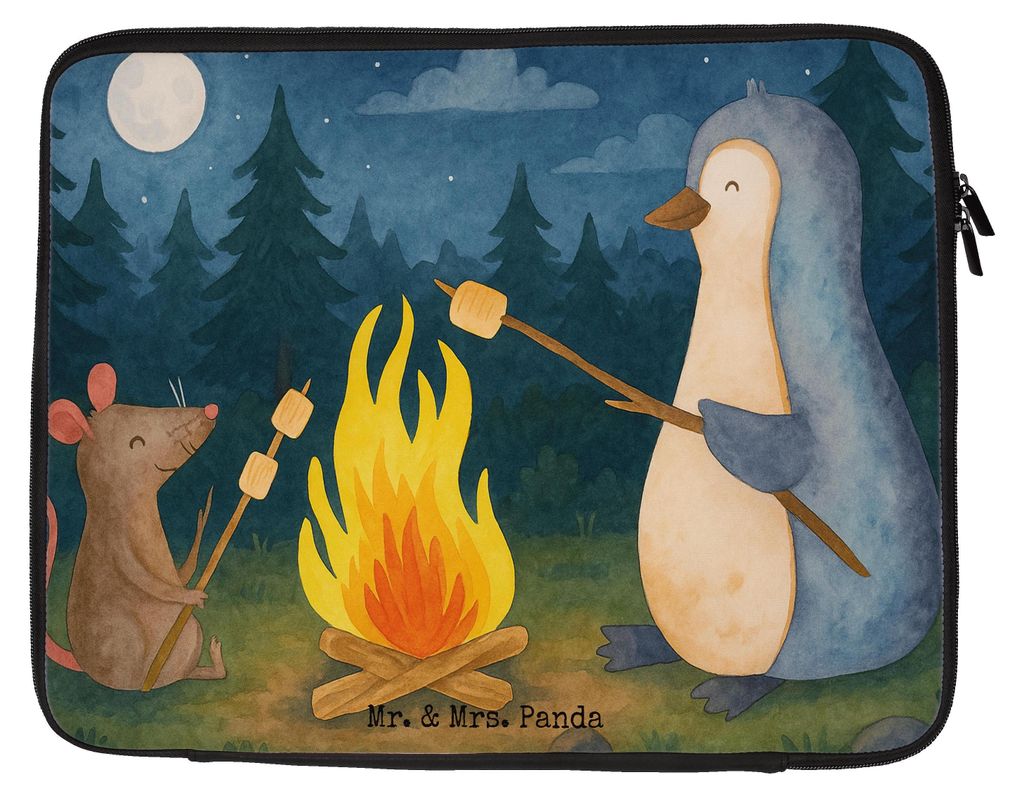 Mr. & Mrs. Panda Hülle Laptop Pinguin Lagerfeuer Design 33 x 42 cm - Weiß - Geschenk, Laptophülle, Tasche, Laptoptasche, Case, Liebe, Schutzhül...