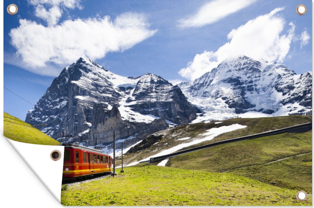 MuchoWow 60x40 cm Outdoor-Poster Gartendeko Sichtschutz Garten Poster für den Garten Berg in einer Schweizer Landschaft