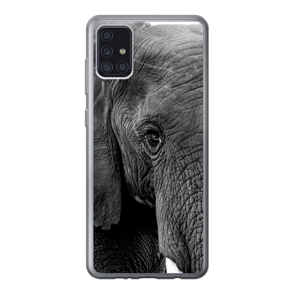 MuchoWow Handyhülle Schutzhülle Hülle für Samsung Galaxy A52 5G Elefant - Tiere - Schwarz - Weiß - Natur Silikon Softcase Handy Hülle - Ums...