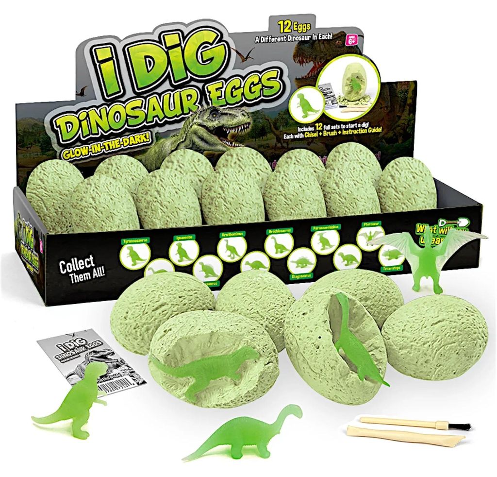 Plastic Glow Dino Egg Dig Kit, 12 Asst - TOLLzWOOD
