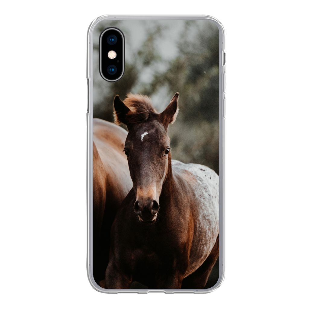 MuchoWow Handyhülle Schutzhülle Hülle für iPhone X Pferde - Wald - Berge Silikon Softcase Handy Hülle - Handyhülle