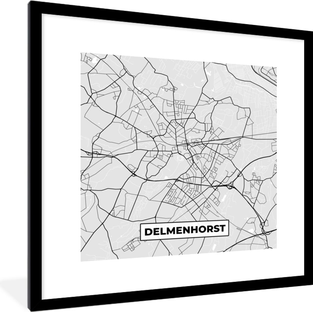 MuchoWow Gerahmtes Poster Delmenhorst - Karte - Stadtplan - Deutschland 40x40 cm - Poster mit Schwarzem Bilderrahmen Wandposter Rahmen Foto Bilde...