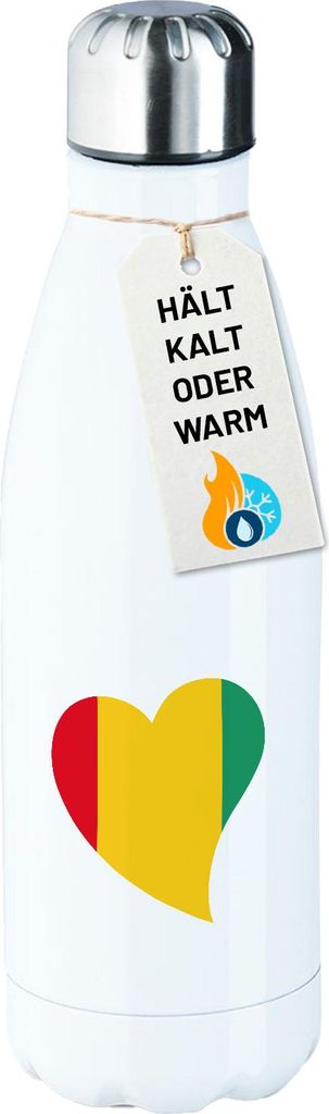 Huuraa Trinkflasche Guinea Flagge Herz 500ml White Edelstahl Wasserflasche Trinkflasche Geschenkidee