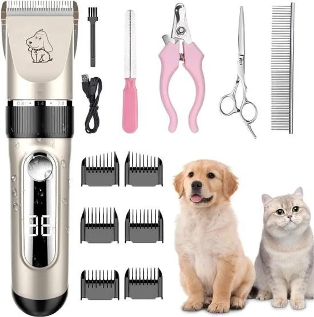 Tondeuse à poils pour animaux sans fil IPX7 avec 6 peignes de guidage