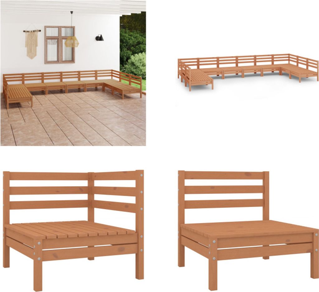 vidaXL 10 tlg. Garten Lounge Set Honigbraun Massivholz Kiefer - Gartenmöbel Set - Gartenmöbel Sets - Gartengarnitur - Gartengarnituren