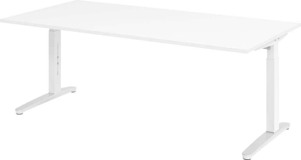 bümö Schreibtisch Serie-XB - Nachbildung: Weiß, Größe: 200 x 100 cm, Gestell: Weiß/Alu poliert