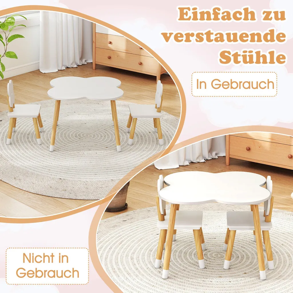 Table de jeu pour enfants ensemble 3 pièces blanc et bois dès 3 ans