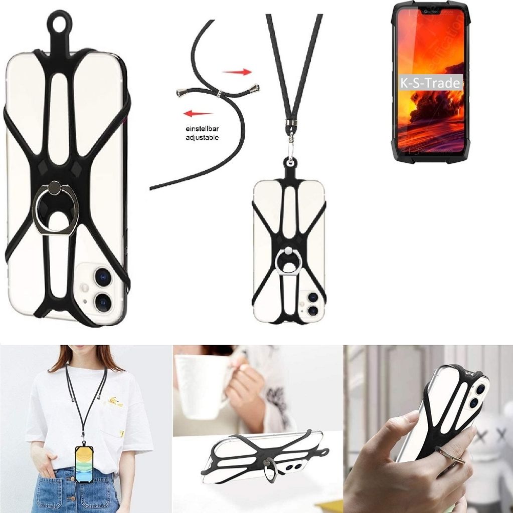 K-S-Trade 3in1 Handykette Handyband Handykordel Halsband Smartphone-Ring Handy-Ring kompatibel mit Blackview BV9700 Pro Fingerhalterung Handyring