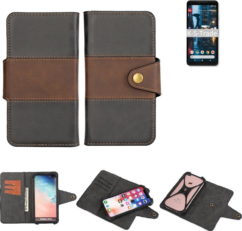 K-S-Trade Handyhülle Schutzhülle Hülle Bookstyle Wallet-Case kompatibel mit Google Pixel 2 XL Bumper Rundumschutz schwarz-braun 1x